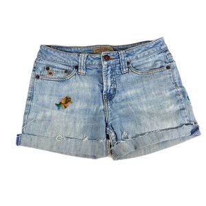 Paris Blues Embroidered Floral Design Homemade Cut-Off Shorts